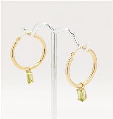 14K 1.4g Yellow Gold Peridot Charm Dangle Classic Elegant Simple Hoop Earrings